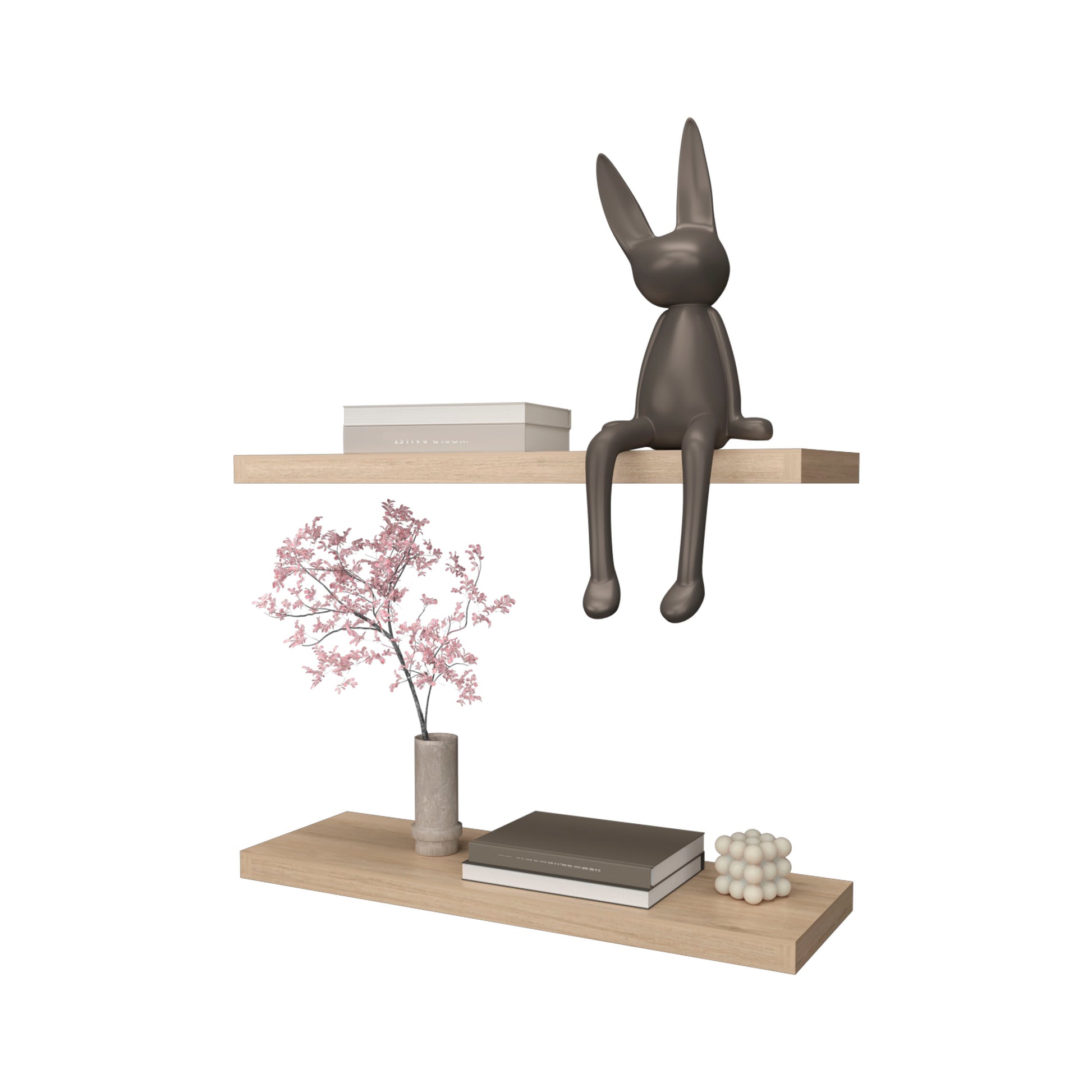 Iva Floating Shelf In Melamine, Light Pine Beige Floating Horizontal Primary Living Space Contemporary,Minimalist,Modern Wall Mounted Particle Board Melamine