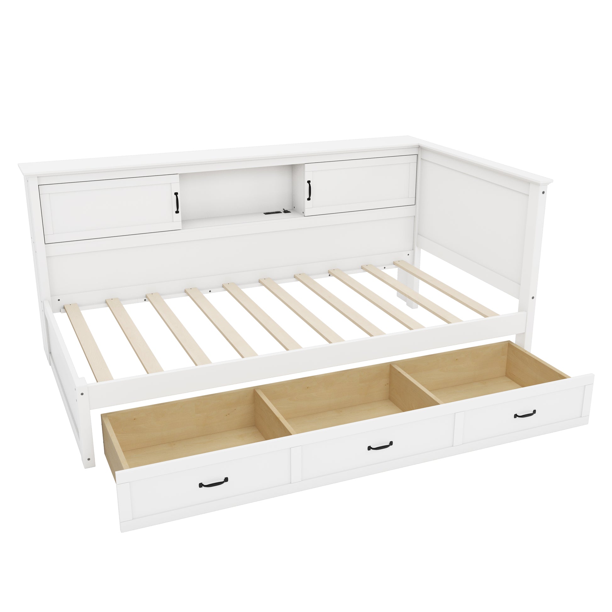 L Shaped Bed Frame With Drawer And And Bookcase,Corner Bed Wooden Captain Bed With Led Downlight And Usb Port For Small Room,Bedroom, Guest Room, Twin Size, White Box Spring Not Required Twin White Wood Bedroom Mid Century Modern,Modern Pine Bed Frame