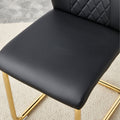 A Modern Minimalist Style Round Transparent Tempered Glass Table With Gold Metal Legs, Paired With 4 Modern Pu Leather High Back Dining Chairs,Bringing A Luxurious Experience. Black Seats 4 Glass Metal