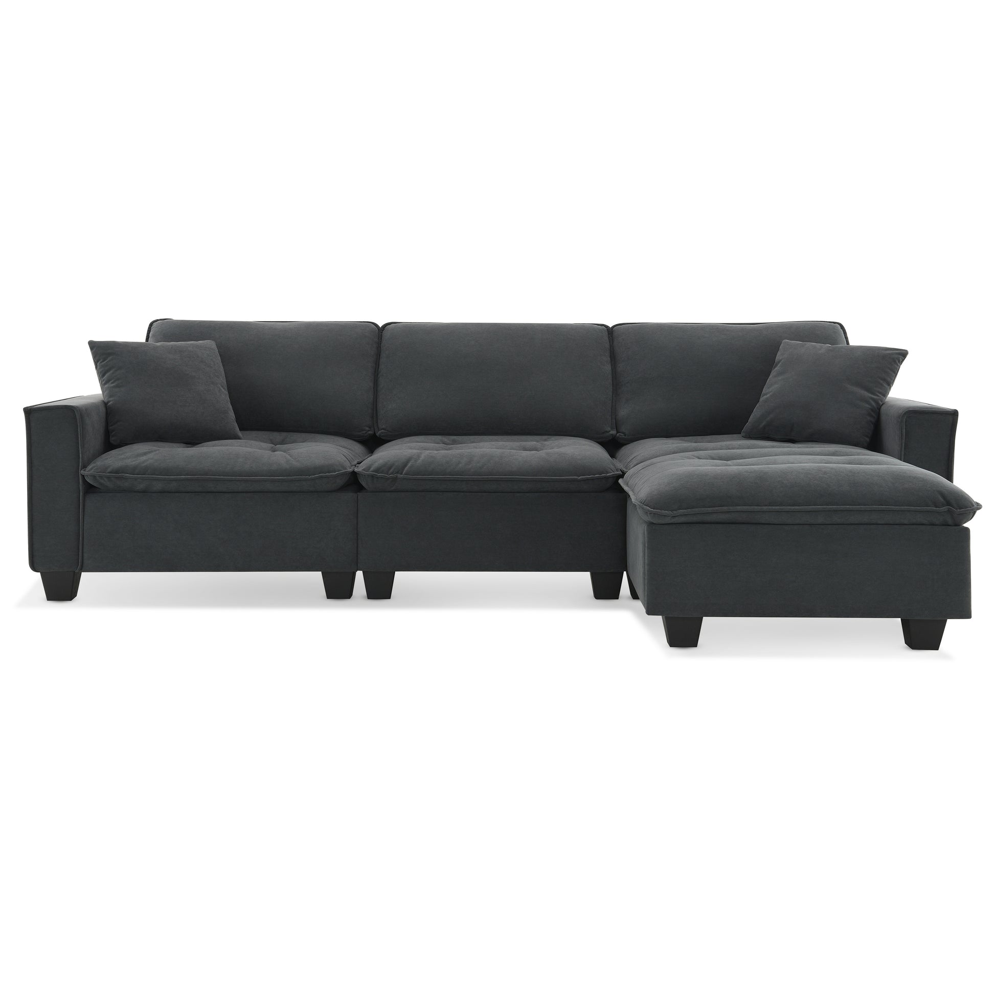 100*59" Modern Convertible Sectional Sofa,L Shaped Reversible Couch Set With Free Pillows,4 Seat Suede Velvet Sleeper Sofa With Ottoman For Living Room,Apartment,Office,3 Colors Dark Gray Suede 4 Seat