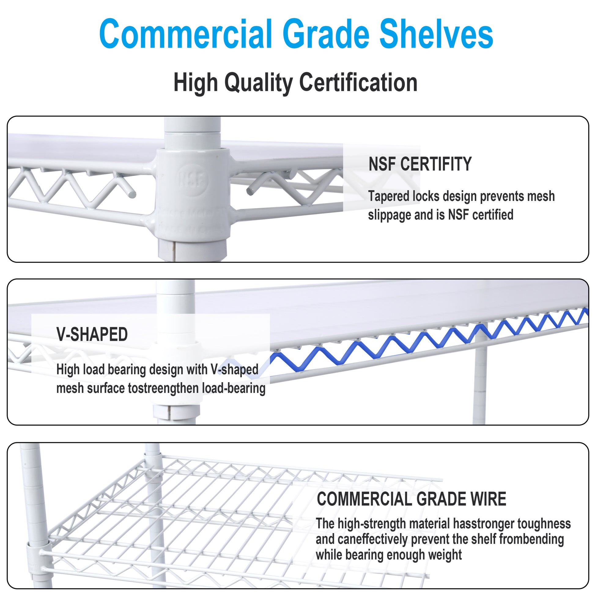 6 Tier 6000Lbs Capacity Nsf Metal Shelf Wire Shelving Unit, Heavy Duty Adjustable Storage Rack With Wheels & Shelf Liners For Commercial Grade Utility Steel Storage Rack, White 84"H X 48"L X 20"D White Metal