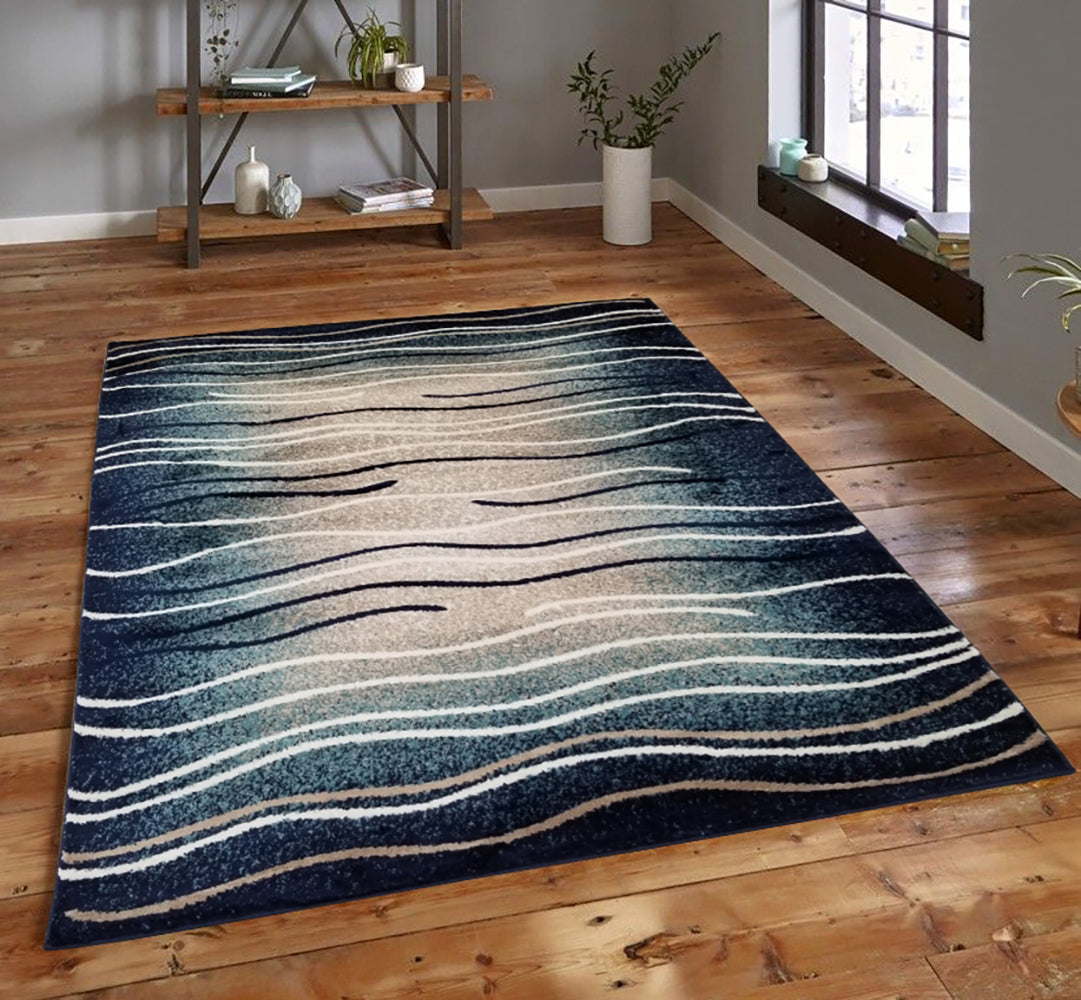 Jersey Area Rugs, Carpets For Livingroom, 5X7 Area Rugs ,3001 Blue Rectangle 5&7 Blue Contemporary Abstract Polypropylene