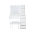 Vanity, Makeup Vanity Desk Set With Mirror & Light, Dressing Table Storage Lots With Power Strip, 3 Lighting Modes With Adjustable Brightness, 37 Inches White With Stool White Drawer 4 Drawers Bedroom Extra Deep Drawers Modern 2 Or Less Mirror Included