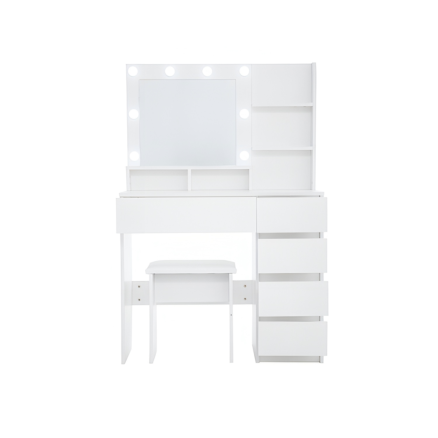 Vanity, Makeup Vanity Desk Set With Mirror & Light, Dressing Table Storage Lots With Power Strip, 3 Lighting Modes With Adjustable Brightness, 37 Inches White With Stool White Drawer 4 Drawers Bedroom Extra Deep Drawers Modern 2 Or Less Mirror Included
