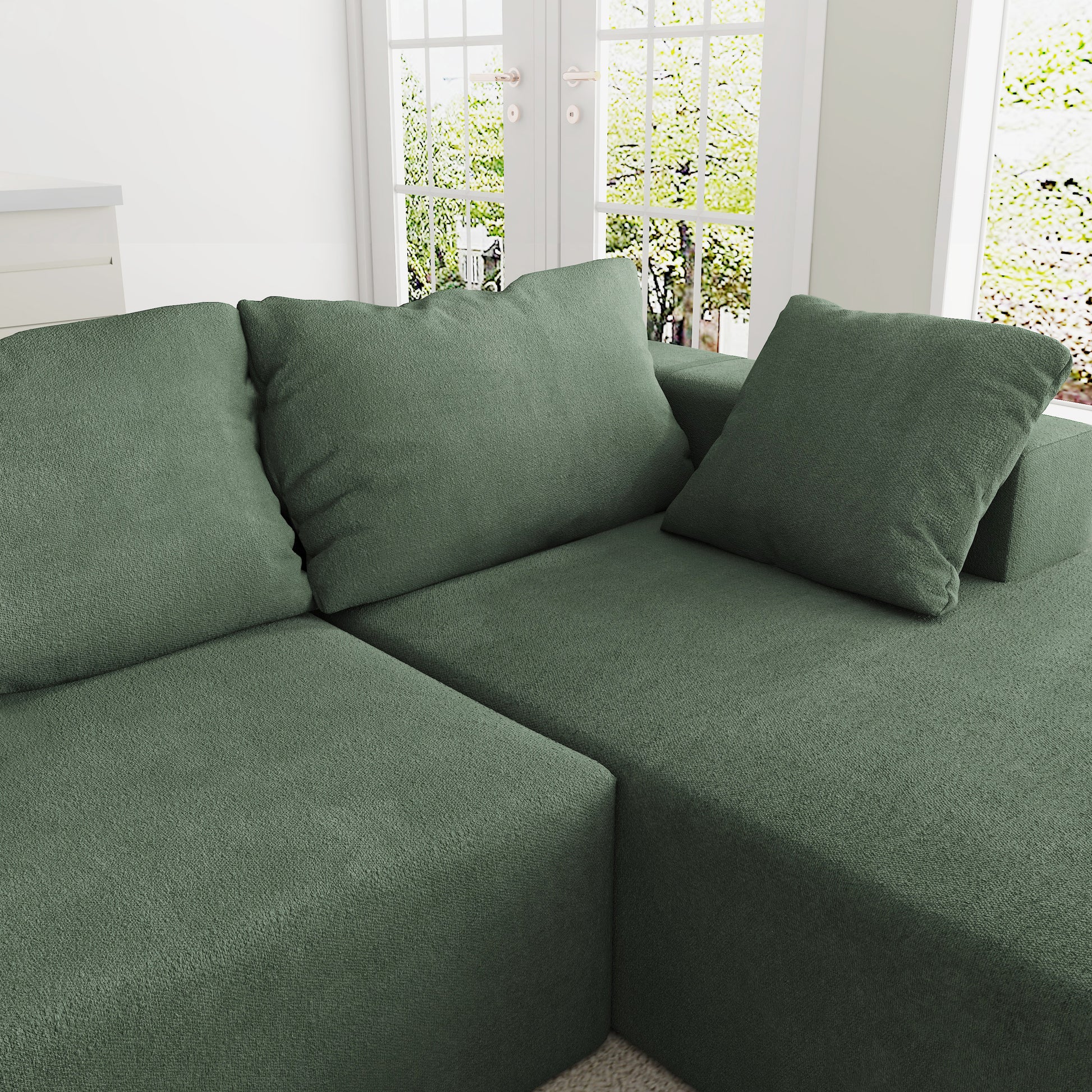Modern Upholstered Sectional Sofa Couch Set,Modular 108" L Shaped Sectional Living Room Sofa Set With 6 Pillows,Free Combination Sofa Couch For Living Room,Bedroom Green Foam Chenille 3 Seat