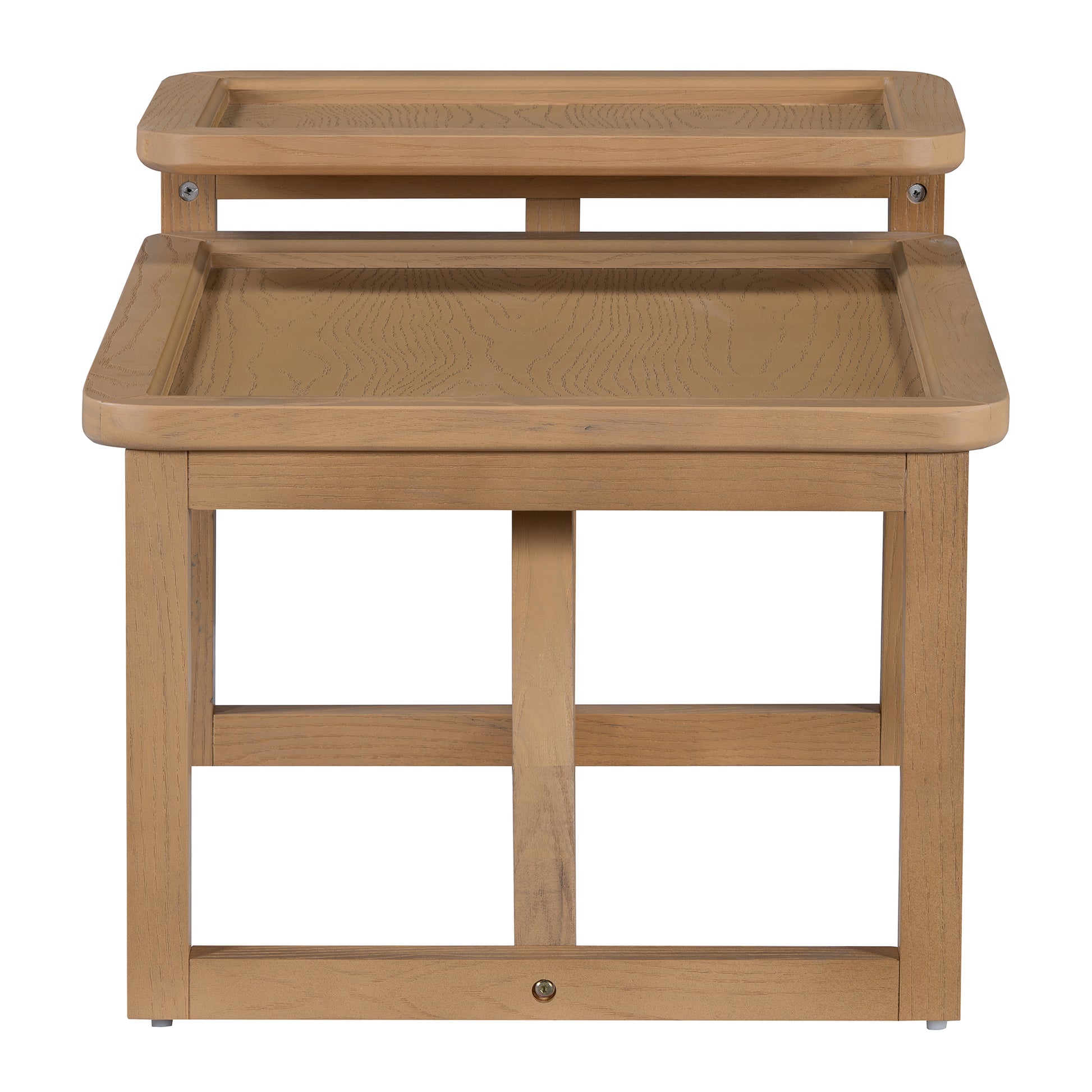 Modern 2 Piece Nesting Rattan Wood Mdf Coffee Table Set In Natural Natural Rubber Wood