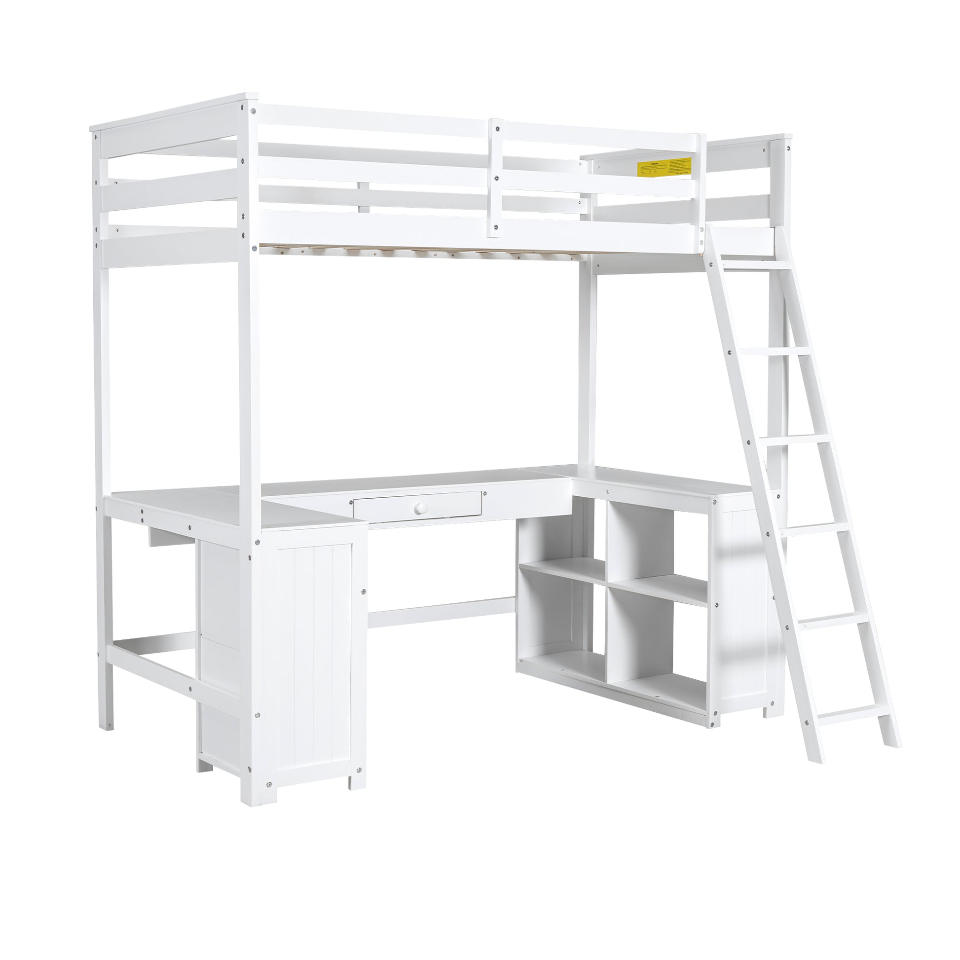 Twin Size Loft Bed With U Shaped Desk, Drawers And Storage Shelves, White Box Spring Not Required Twin White Wood Bedroom Solid Wood Mdf