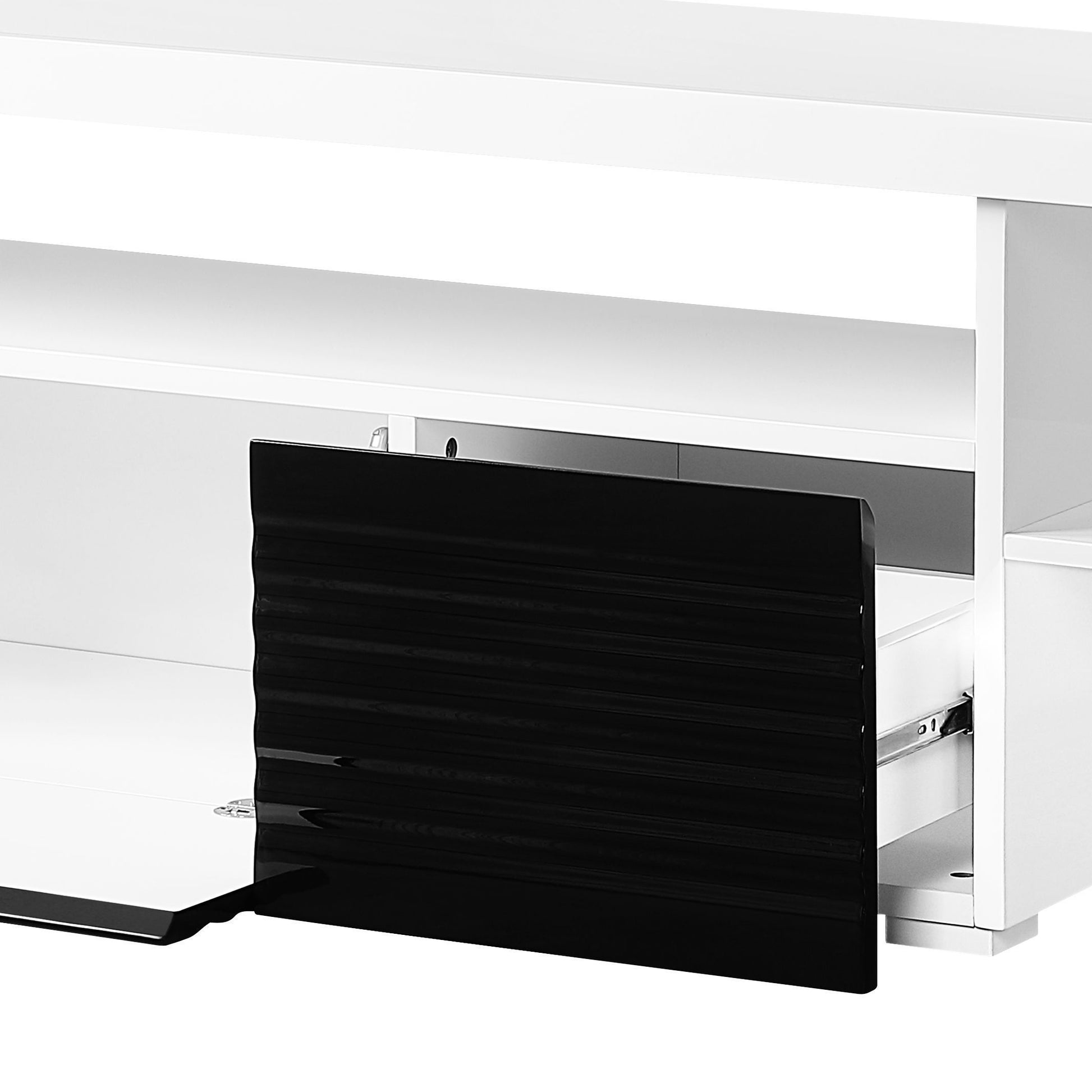 White And Black High Gloss 3 Shelf Tv Stand White Black Primary Living Space 80 89 Inches 80 89 Inches Mdf