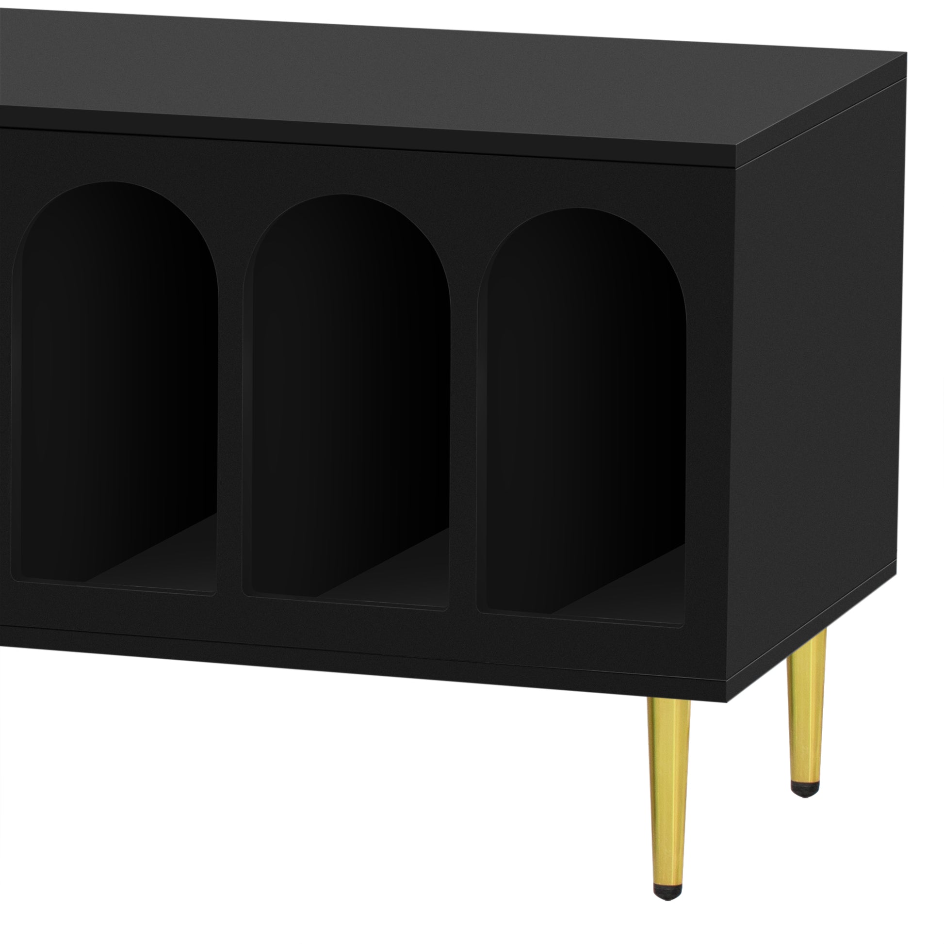 Modern Tv Stand For Up To 70 Inch Tv, Entertainment Center Tv Media Console Table, With 3 Shelves And 2 Cabinets, Tv Console Cabinet Furniture For Living Room Old Sku: Wf314645Aab Black 60 69 Inches Mdf