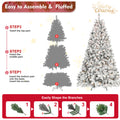 9Ft Snow Flocked Artificial Christmas Tree With Pine Cones, Prelit Xmas Trees, Hinged Easy Assembly & Reinforced Metal Base Ideal For Indoor & Outdoor Festive Decorations White Polyethylene