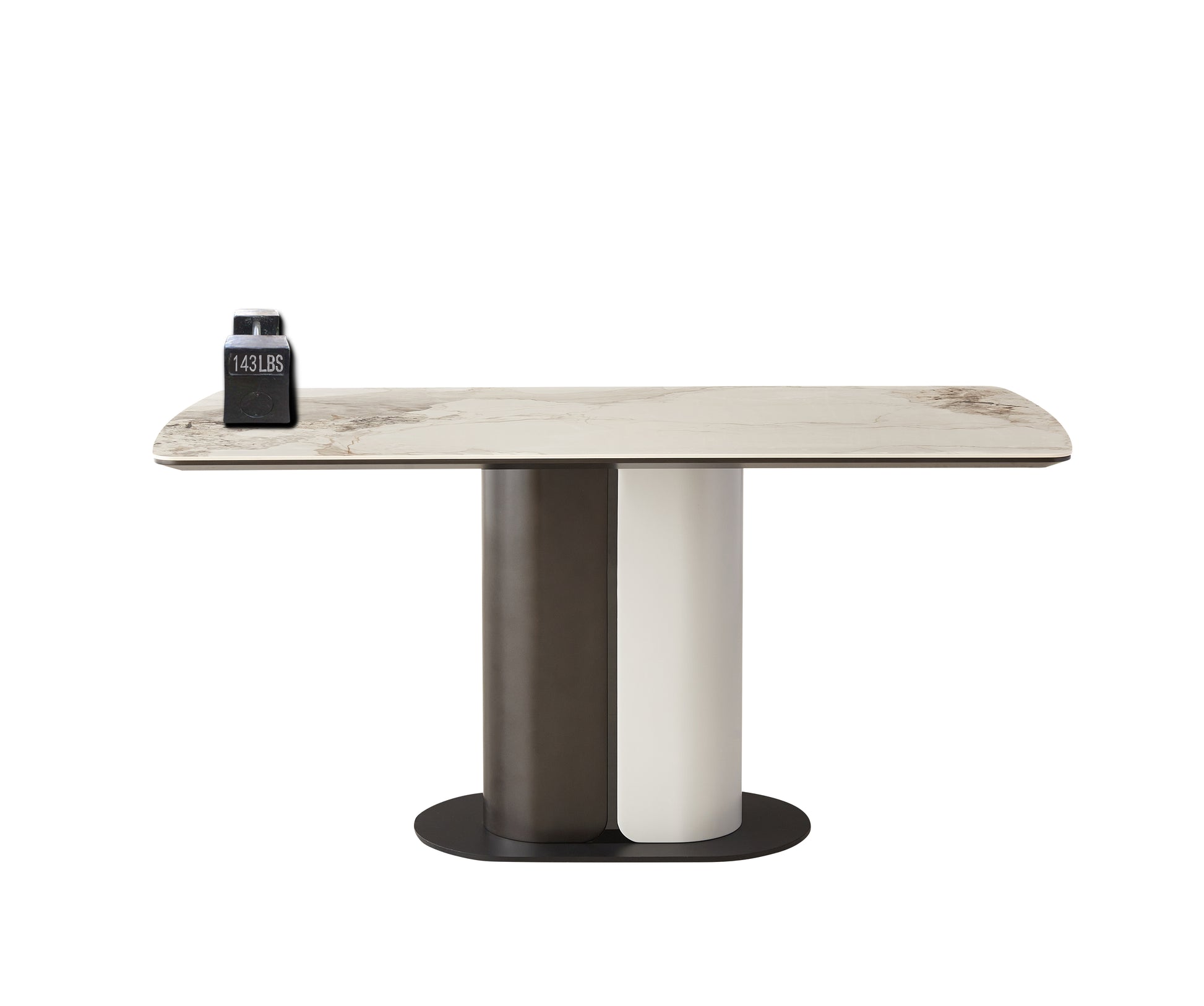 Dining Table 63" Modern Dining Table For 6 8, Matte White Dining Table Sintered Stone Kitchen Table Top With Steel Pedestal Table, Rectangle Table For Dining Room Table Only Black White Ceramic Tile Iron