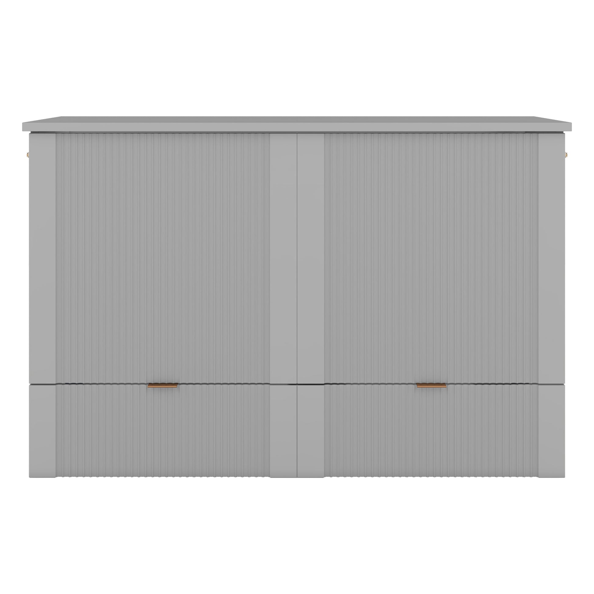 Full Size Murphy Bed With Drawer And A Set Of Sockets & Usb Ports, Pulley Structure Design, Gray Full Gray Plywood