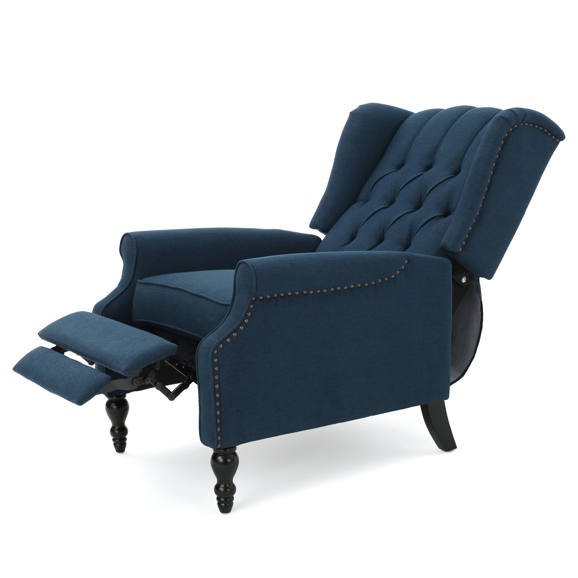 Dark Blue Tufted Fabric Arm Chair Recliner Dark Blue Polyester