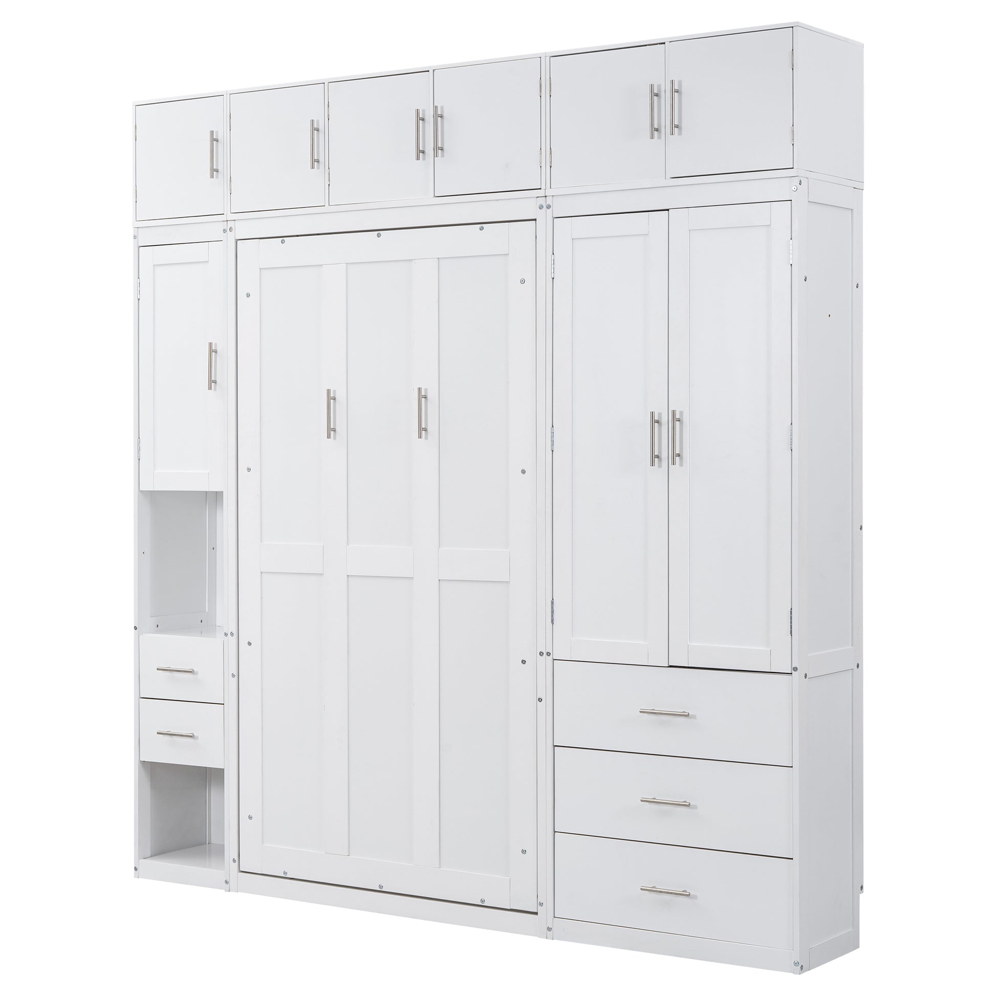 Twin Size Murphy Bed With Lockers And Wardrobes, With Installation Video, White Box Spring Not Required Twin White Murphy Solid Wood Mdf