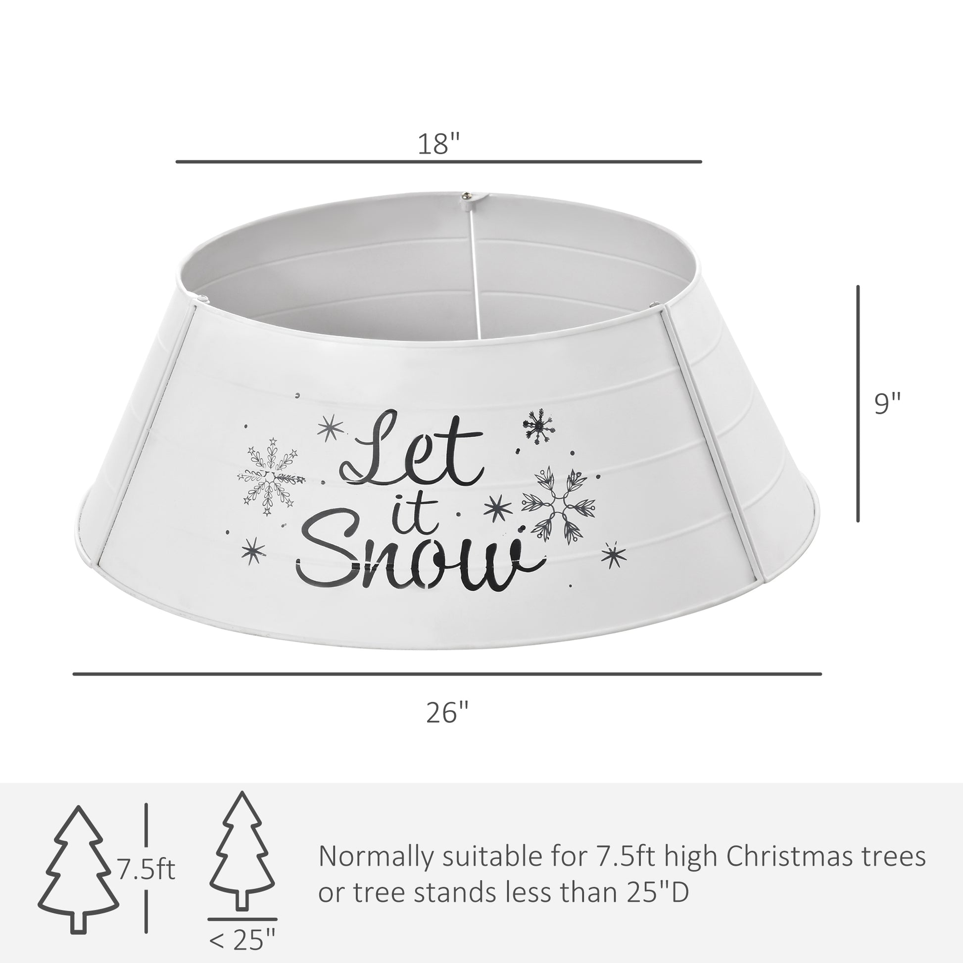 Homcom Christmas Tree Collar, Steel Tree Ring Skirt, Home Xmas Decoration For Christmas Tree, 26" X 26" X 9", White White Steel