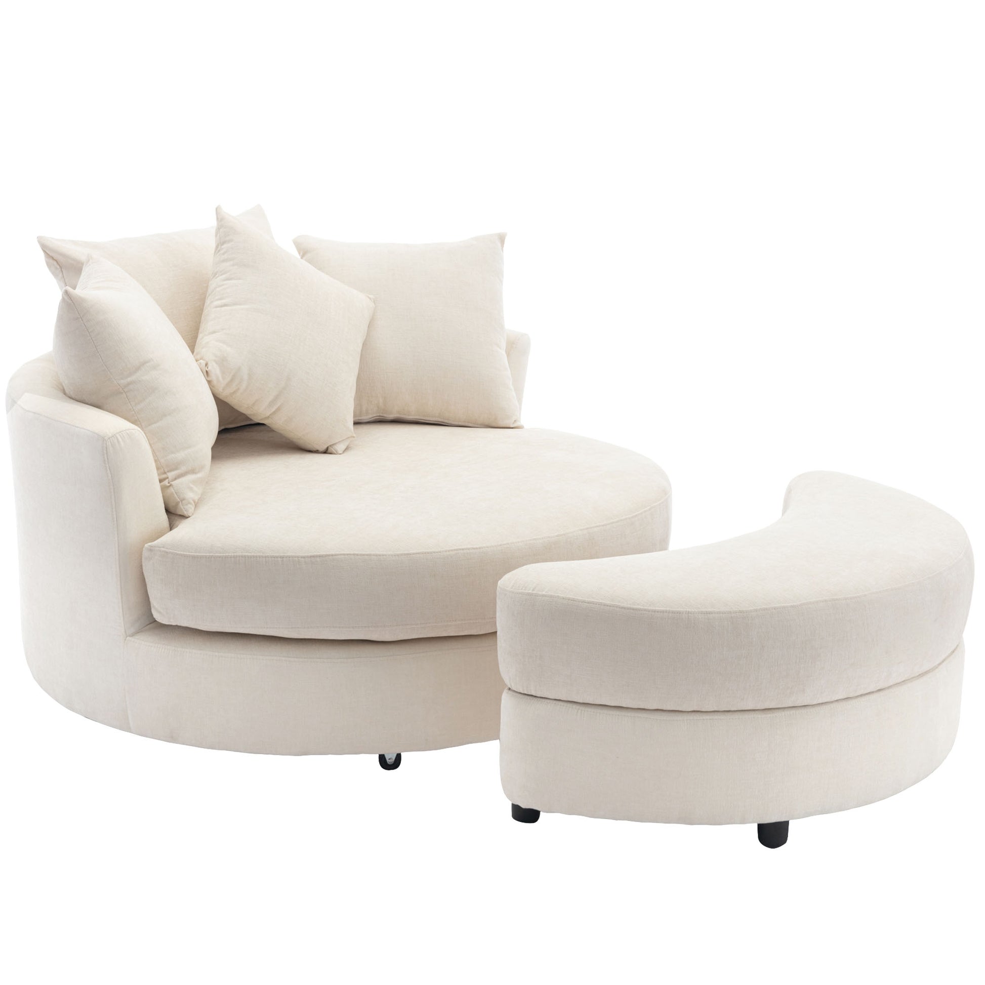 Orisfur. 360 Swivel Accent Barrel Chair With Storage Ottoman & 4 Pillows, Modern Chenille Leisure Chair Round Accent For Living Room, Cream Cream Foam Chenille