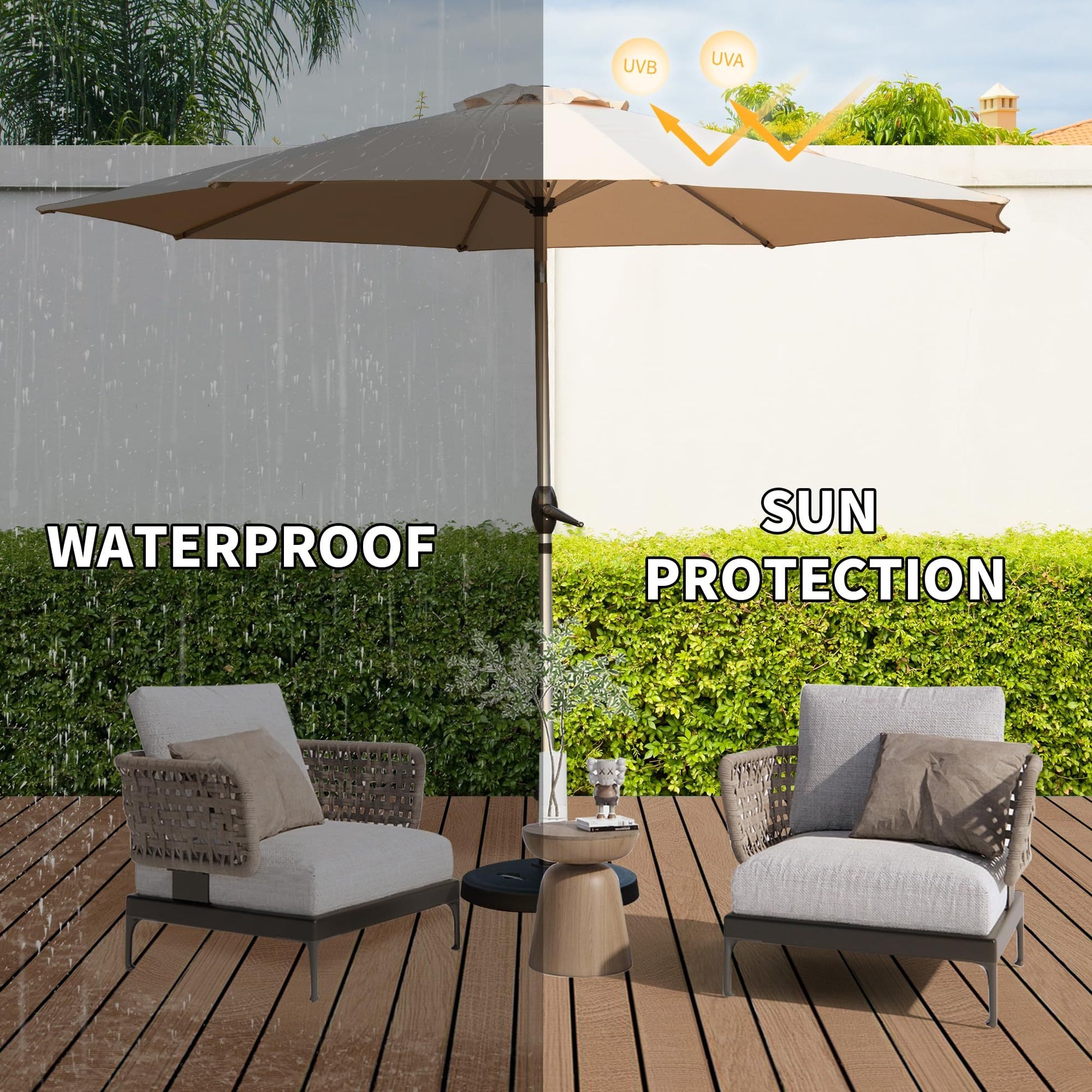 10Ft Patio Umbrella, Outdoor Table Umbrella With Push Button Tilt And Crank, Uv Protection Waterproof Market Sun Umbrella With 8 Sturdy Ribs For