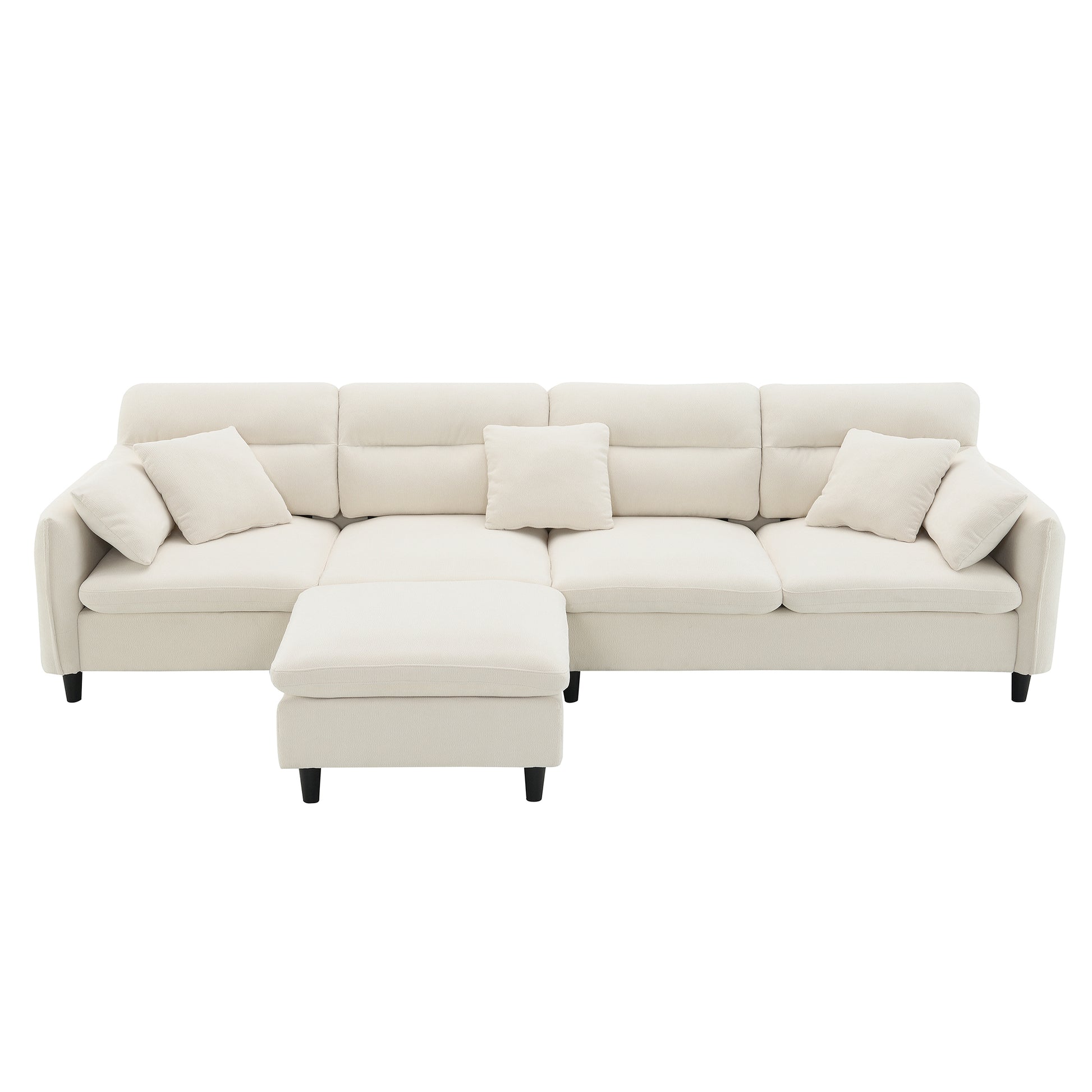 110*62" Modern Convertible Sectional Sofa,L Shaped Reversible Couch Set With Free Pillows,5 Seat Cloud Chenille Indoor Furniture With Ottoman For Living Room,Apartment,3 Colors Beige Chenille 5 Seat