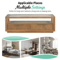 Modern Wood Coffee Table With 2 Drawers ,Minimalist Display Coffee Table With Transparent Tempered Glass, Open Storage Shelf For Living Room Brown Solid Wood Mdf