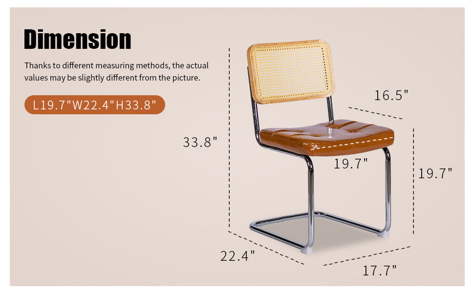 Dining Chairs Set Of 2, Fauex Leather Rattan Side Accent Chairs With Chrome Legs, Modern Mid Century Breuer Designed Chairs, Upholstered Dining Living Room Kitchen Chairs Brown 2Pcs Brown Faux