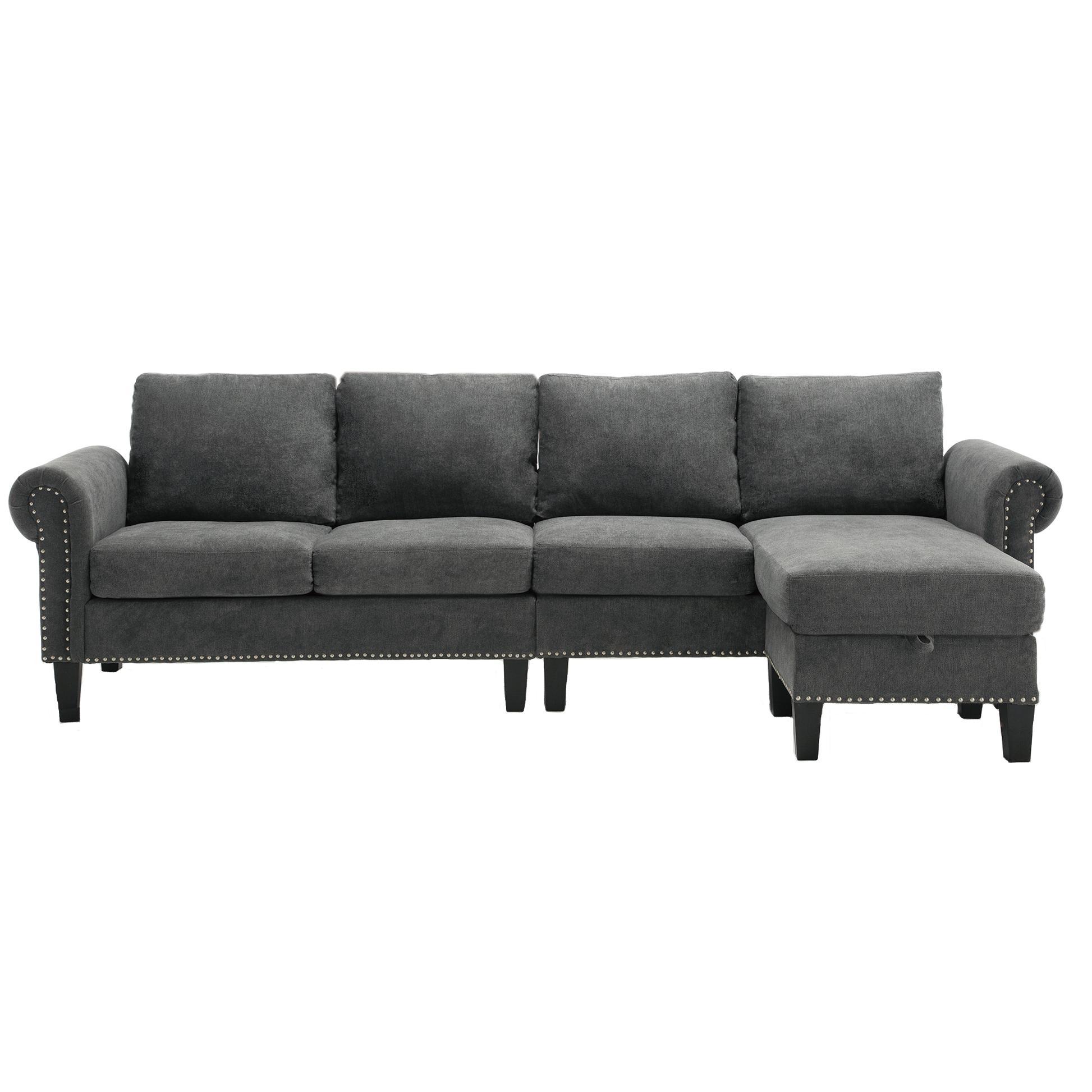 Arrived Convertible Sectional Sofa With Storage,L Shaped Sofa,Four Seater Sofa,Modern Linen Fabric Sectional Couches For Living Room,Gray Gray Polyester Wood Primary Living Space Medium Soft Cushion Back Modern Rolled Arms Wood 4 Seat
