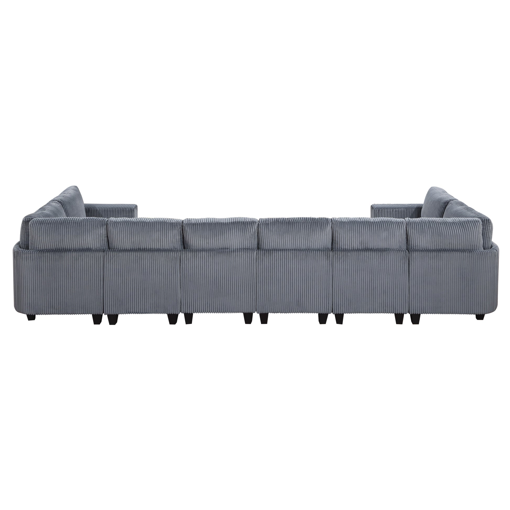 8 Piece Modular Sectional With Storage Seats, Side Pockets, Charging Ports Dark Gray Corduroy Fabric Modern Living Room Sectional Couch Solid Wood Furniture Dark Gray Polyester Wood Primary Living Space Modern Solid Wood 8 Seat