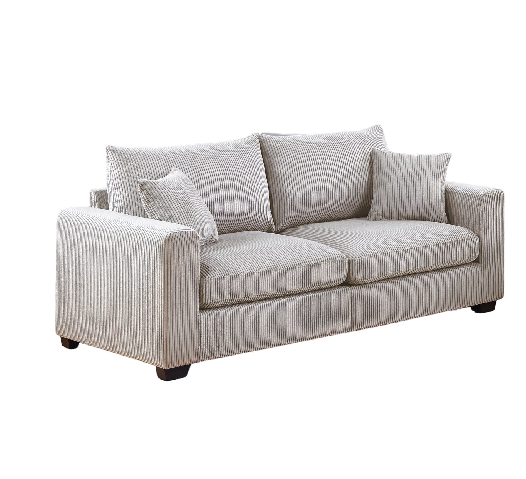 Classic Living Room 2Pc Sofa Set Ivory Corduroy Sofa And Loveseat W Pillows Square Arms Plush Couch Ivory Primary Living Space Cushion Back Classic,Contemporary,Modern Rubberwood Square Arms Corduroy 4 Seat