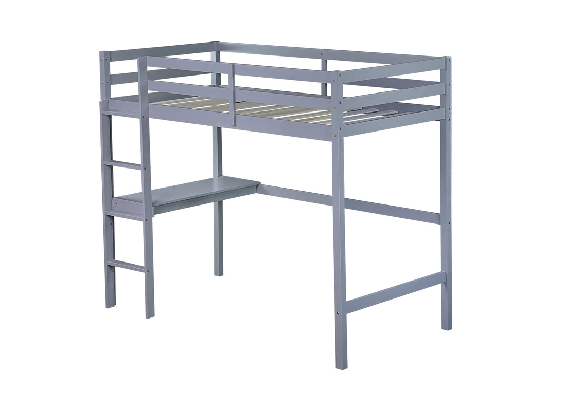 Twin High Loft Bed, Rubber Wood Loft Bed With Safety Guardrail, Built In Desk, Ladder,Grey Twin Grey Rubber Wood