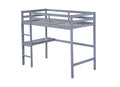 Twin High Loft Bed, Rubber Wood Loft Bed With Safety Guardrail, Built In Desk, Ladder,Grey Twin Grey Rubber Wood