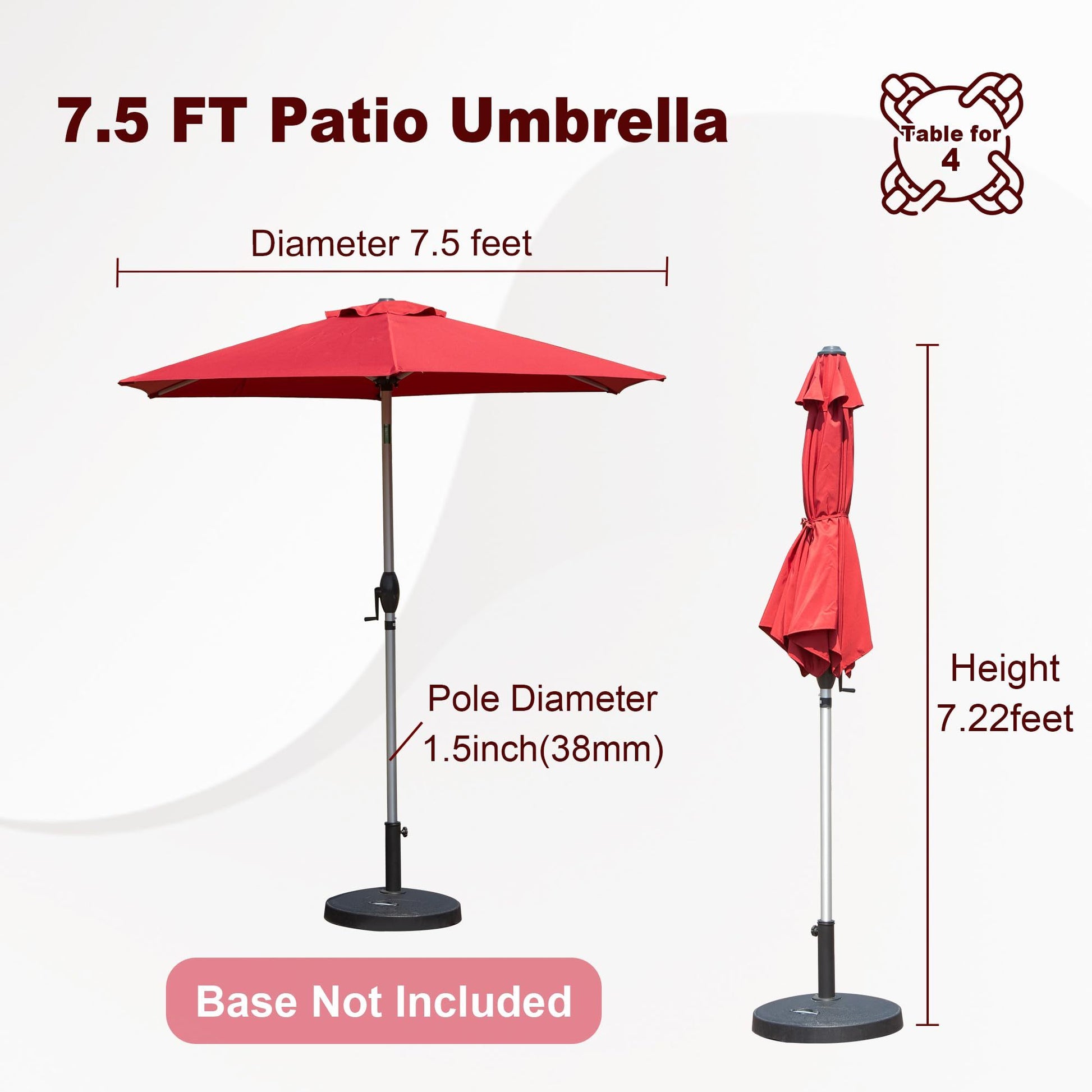 7.5Ft Patio Umbrella, Outdoor Table Umbrella With Push Button Tilt And Crank, Uv Protection Waterproof Market Sun Umbrella With 6 Sturdy Ribs For