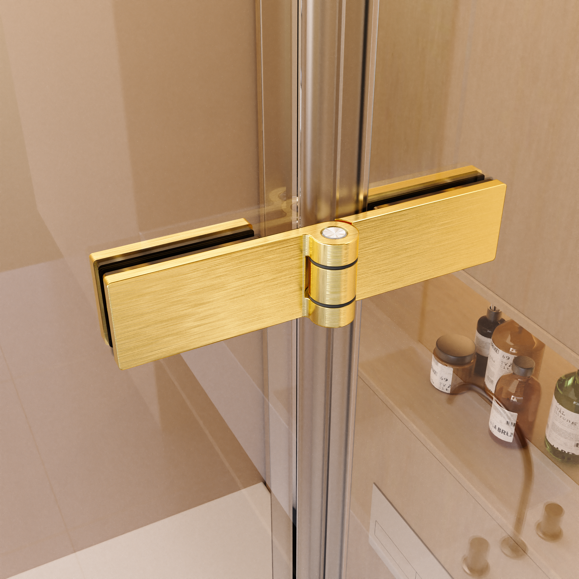 34" W X 58" H Frameless Folding Pivot Bathtub Door, 1 4" 6Mm Thick Sgcc Clear Tempered Glass Door, Bathroom Pivot Bifold Shower Tub Door Panel, Reversible Installation, Brushed Gold Finish Brushed Gold Glass Metal