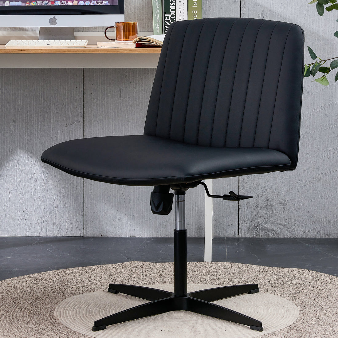 Black High Grade Pu Material. Home Computer Chair Office Chair Adjustable 360 Swivel Cushion Chair With Black Foot Swivel Chair Makeup Chair Study Desk Chair. No Wheelsw115167391 Black Foam Pu