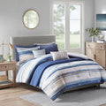 8 Piece Printed Seersucker Comforter And Quilt Set Collection Blue King Cal King King Blue Polyester