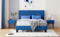 Simple Queen Size Upholstered Bed Frame With Rivet Design, Modern Velvet Platform Bed With Headboard, Blue Queen Blue Bedroom Bed Frame Velvet Solid Wood Mdf