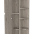 Los Angeles Corner Cabinet, Five Shelves, One Cabinet, Divisions Beige 1 5 18 To 23 In 60 In & Above Bathroom Freestanding Contemporary 5 10 Inches Melamine Particle Board