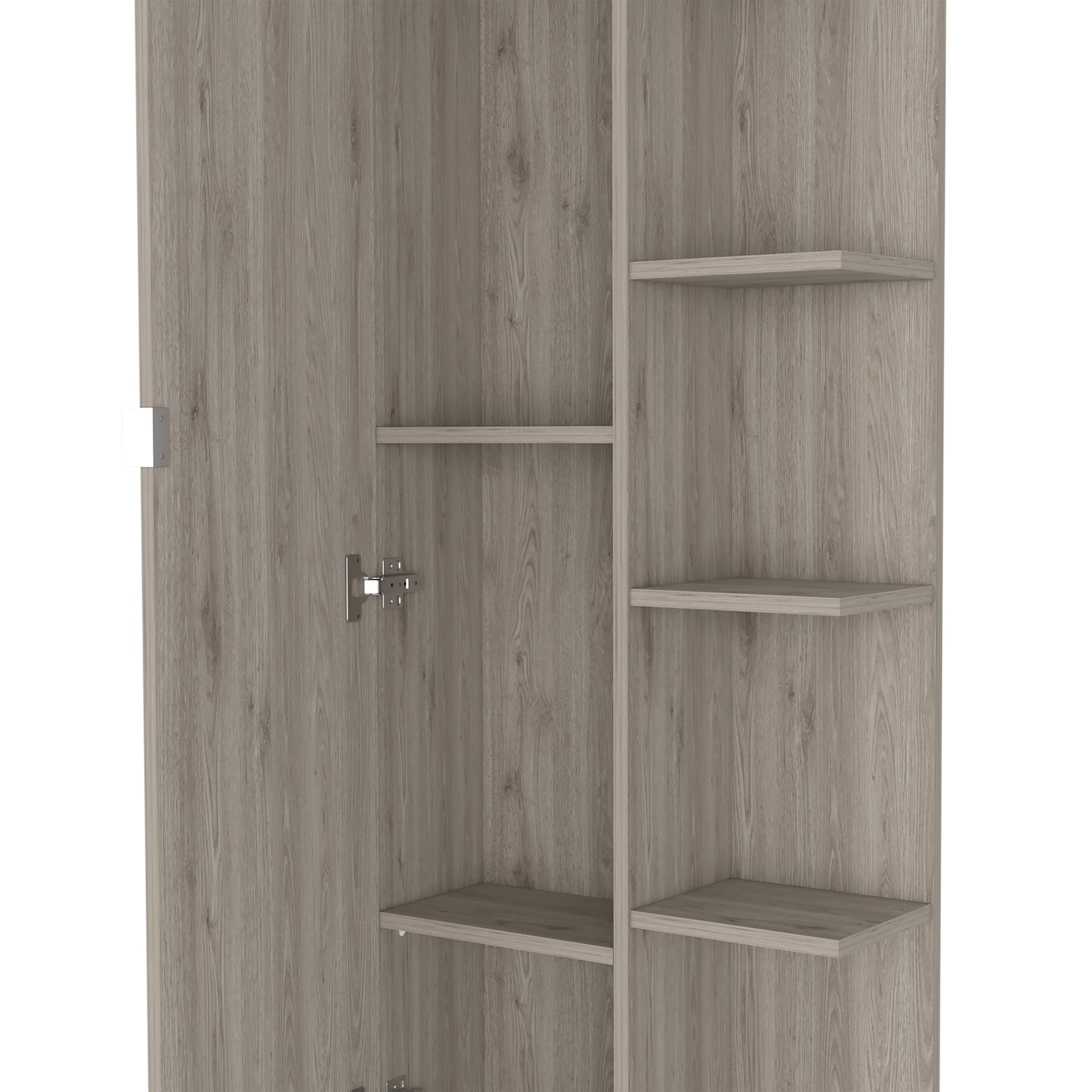 Los Angeles Corner Cabinet, Five Shelves, One Cabinet, Divisions Beige 1 5 18 To 23 In 60 In & Above Bathroom Freestanding Contemporary 5 10 Inches Melamine Particle Board