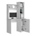 Carson Computer Desk With Hutch, Single Door Cabinet, Expansive Work Surface And 3 Tier Storage Shelves White Computer Desk Office Modern Freestanding Rectangular Shelves Desk Rectangular Particle Board Engineered Wood