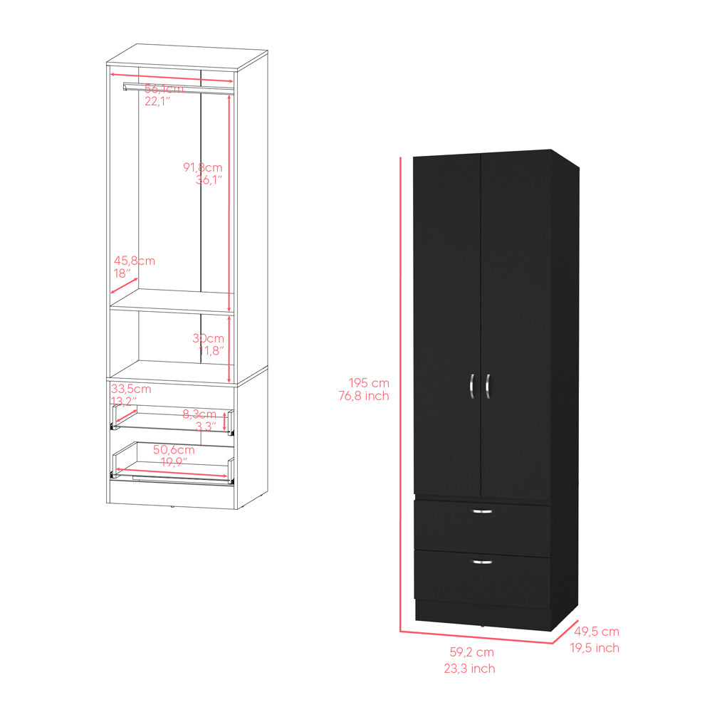 Armoire Marlton, Bedroom, Black Black Particle Board Engineered Wood