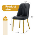 2 Modern Dining Chairs, Sleek Pu Leather Backrest, And Gold Metal Legs Bring A Comfortable Home Experience To The Kitchen, Bedroom, And Office. Black Pu