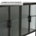 Stylish 4 Door Tempered Glass Cabinet With 4 Glass Doors Adjustable Shelf And Feet Anti Tip Dust Free Fluted Glass Kitchen Credenza Black Black Tempered Glass Sheet Metal Plastic