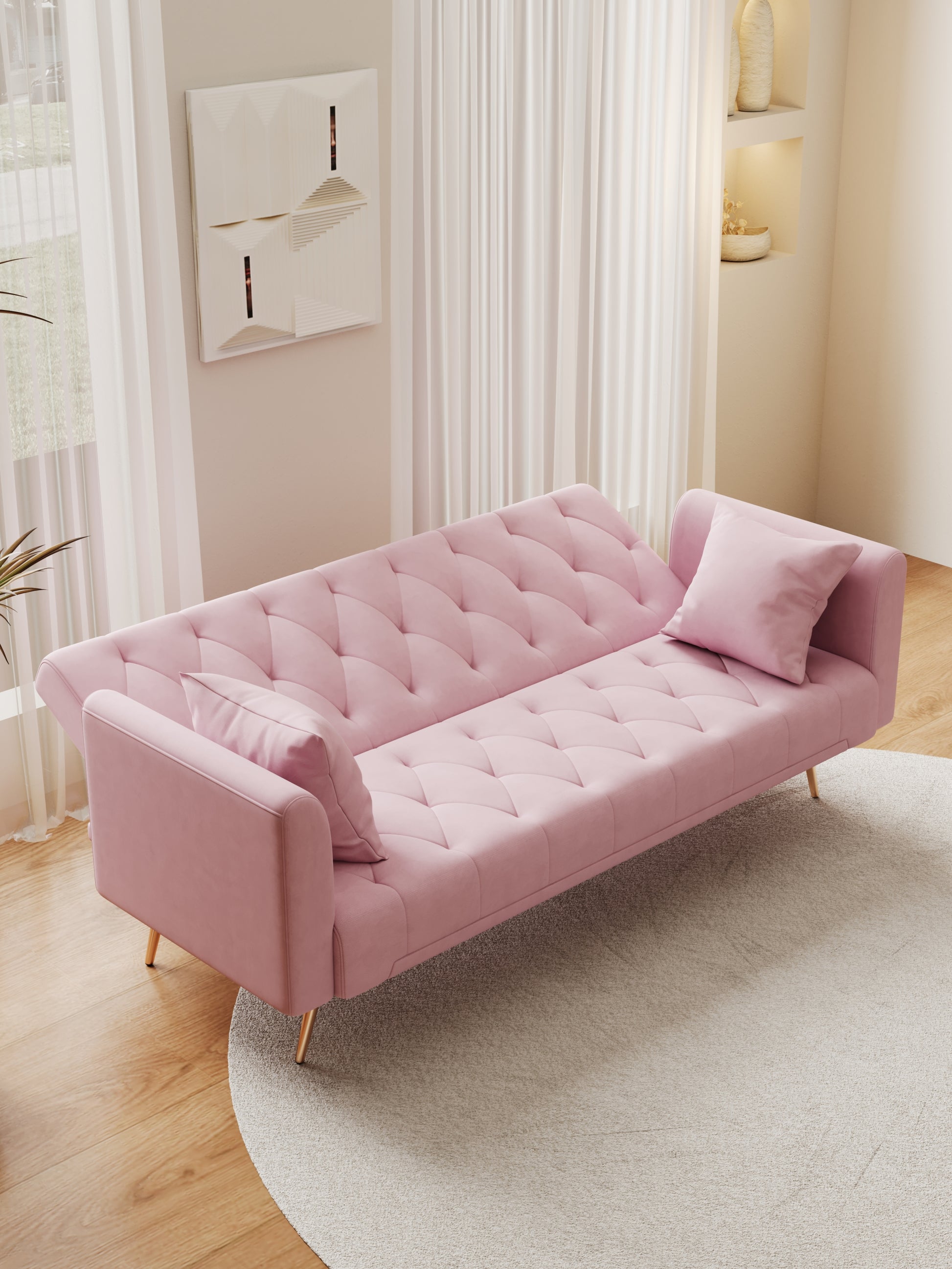 71 Inch Convertibleseat Sofa, American Retro Pink Velvet, Suitable For Small Living Room, Bedroom, Office Pink Velvet 2 Seat