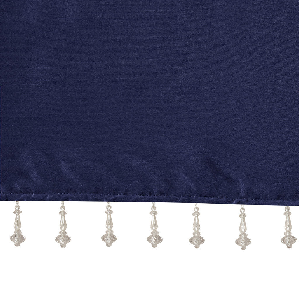 Lightweight Faux Silk Valance With Beads Navy 50X26" Navy Polyester