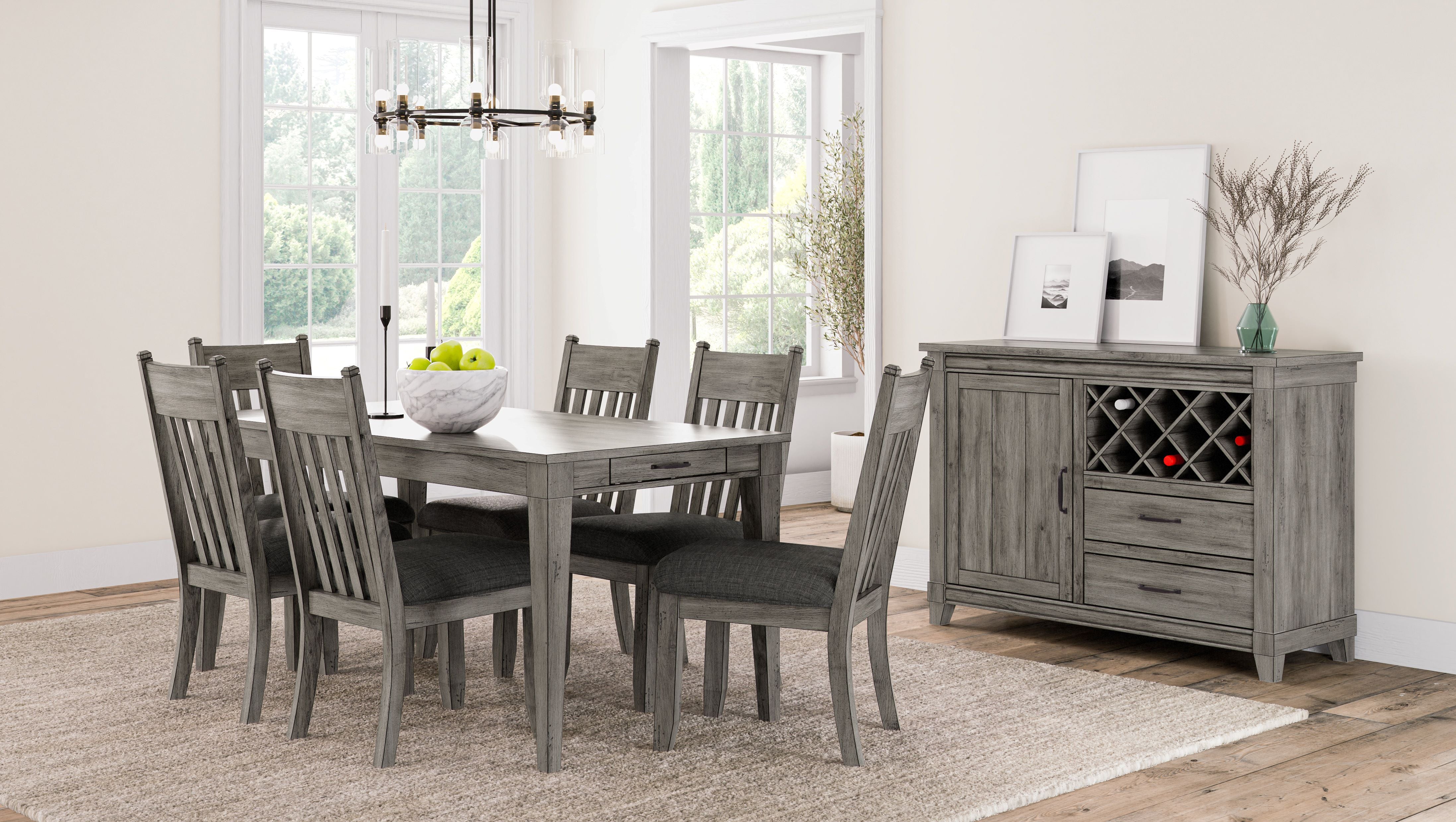 Rustic Gray Dining Table Two Storage Drawers And Leaf Gray Solid Wood