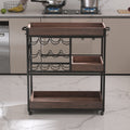 3 Tier Industrial Rolling Serving Cart With Lockable Wheels, Wine Rack Cart With Glass Holder For Indoor And Outdoor, Beverage Trolley Cart With 2 Removable Tray Antique Brown Brown Kitchen