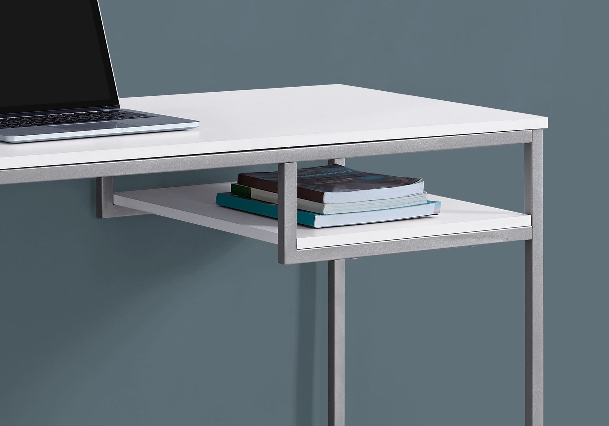 Computer Desk, Home Office, Laptop, 48"L, Work, White Laminate, Grey Metal, Contemporary, Modern White Mdf