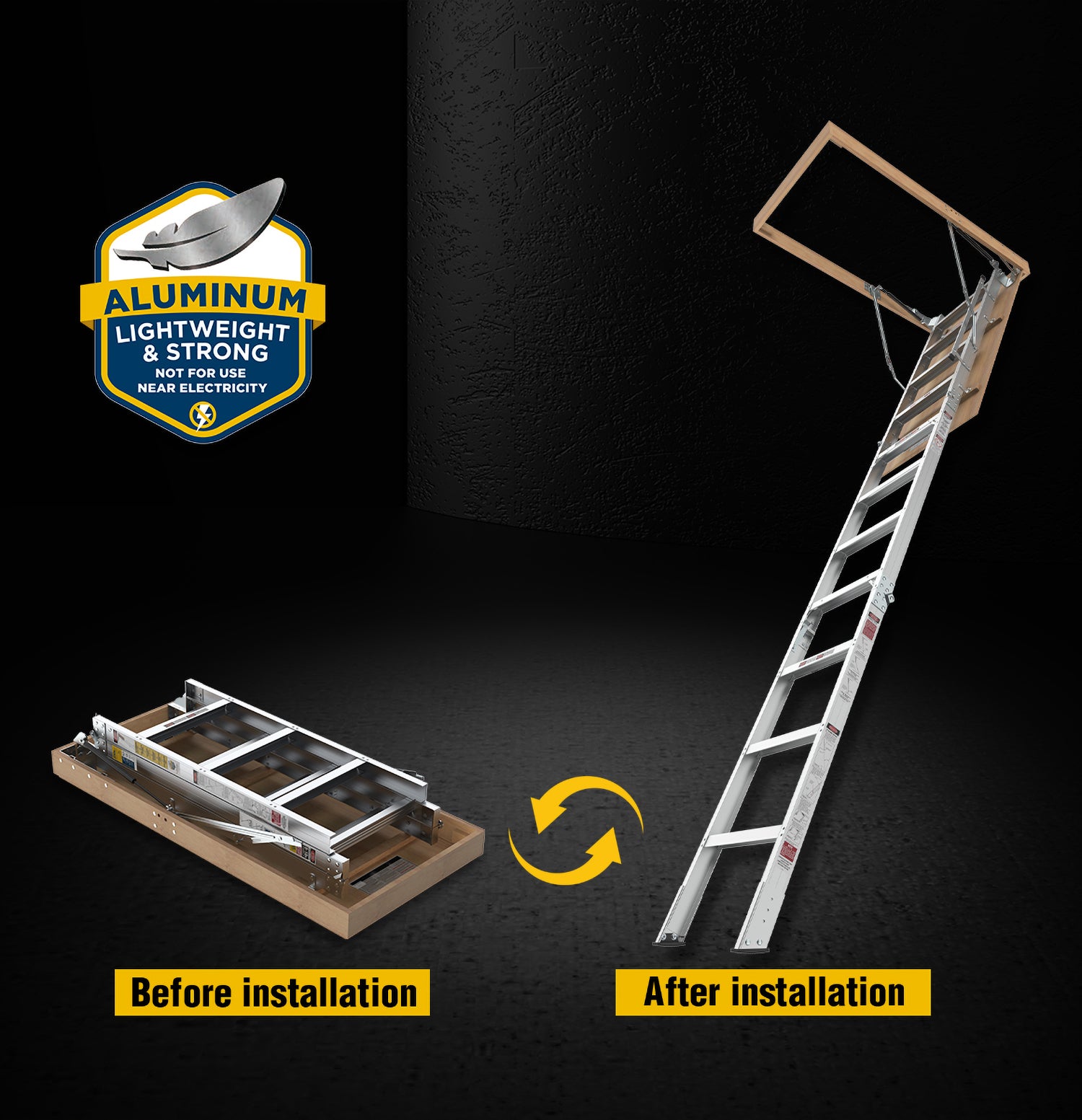 Household Aluminum Attic Ladder 25" X 54" ,375 Lbs Capacity, 7'8" 10'3" Ceiling Height Grey Aluminium Alloy