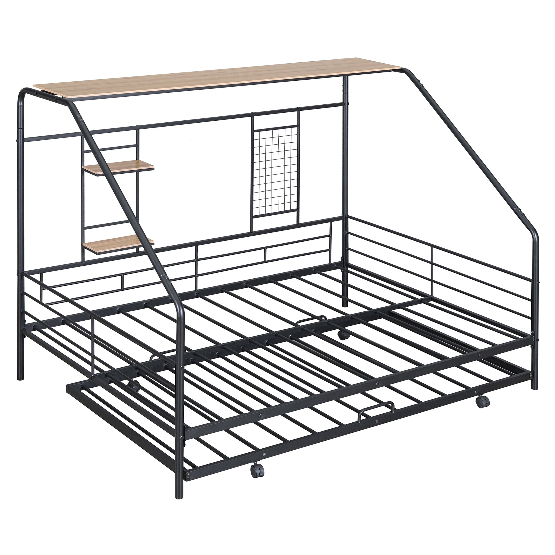 Full Size Metal House Bed With Trundle, Black Full Black Metal