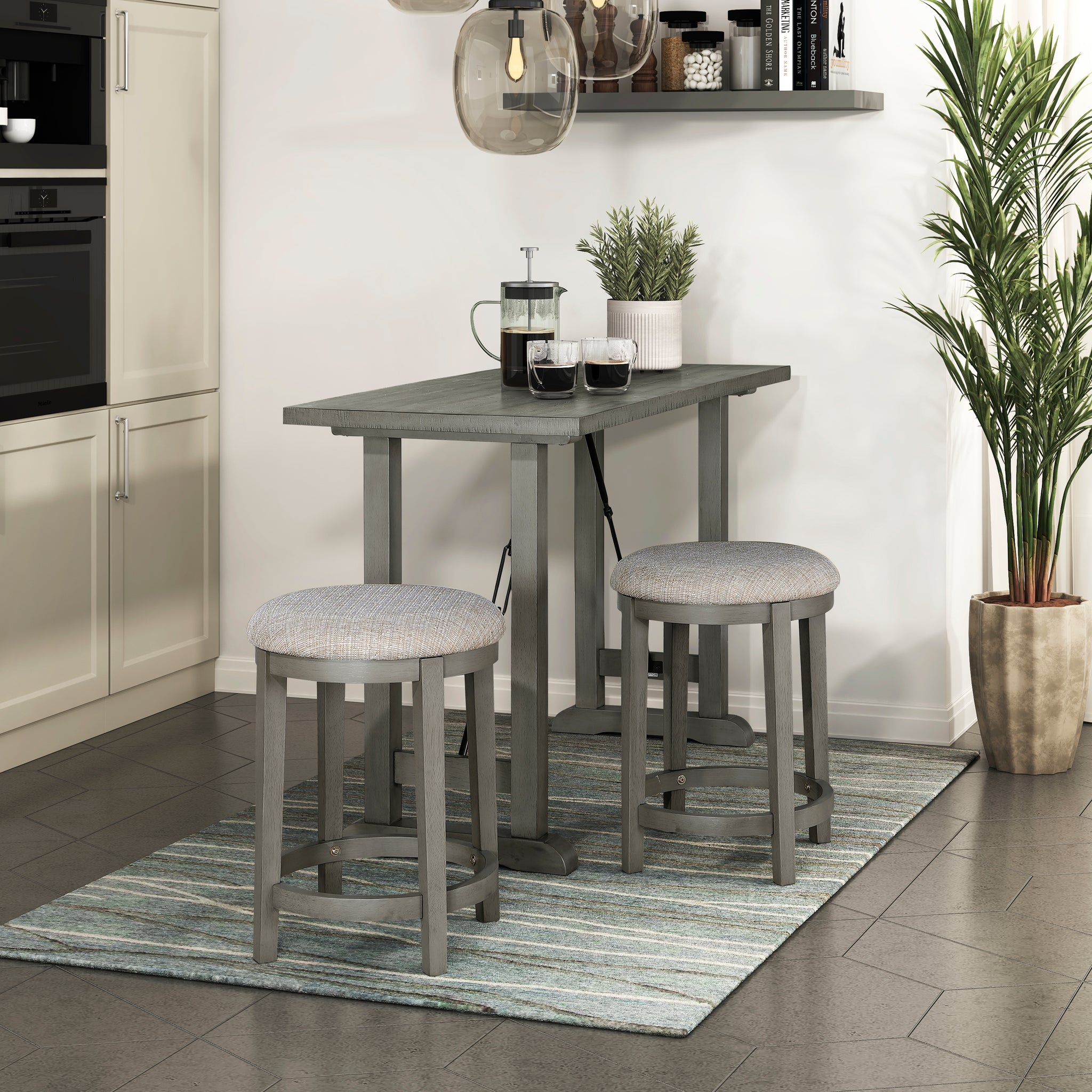 3Pc Counter Height Set Light Gray Finish Counter Height Table With 2X Stools Foam Cushioned Seats Kitchen Dining Breakfast Furniture Wood Light Gray Seats 2 Dining Room 54 Inches Rectangular Wood