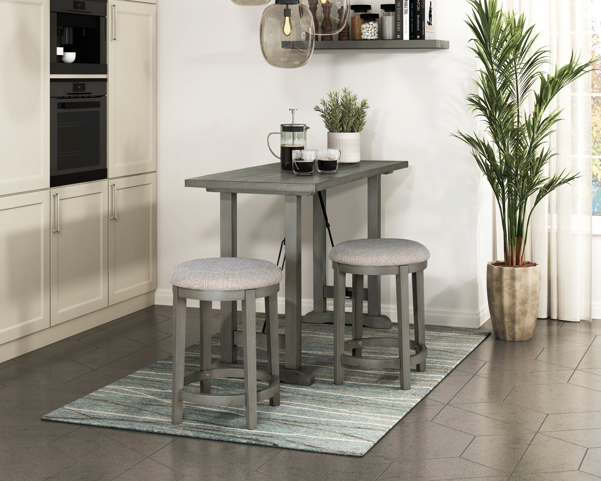 Light Gray Finish Counter Height Table Industrial Design Kitchen Dining Furniture 1Pc Light Gray Seats 4 Dining Room Kitchen & Dining Tables Rectangular Wood