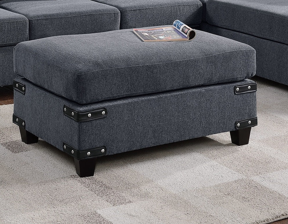 Living Room Furniture Charcoal Chenille Sectional W Ottoman Linen Like Fabric Sofa Reversible L R Chaise Ottoman 3Pc Sectional Sofa Charcoal Chenille Wood Primary Living Space Cushion Back